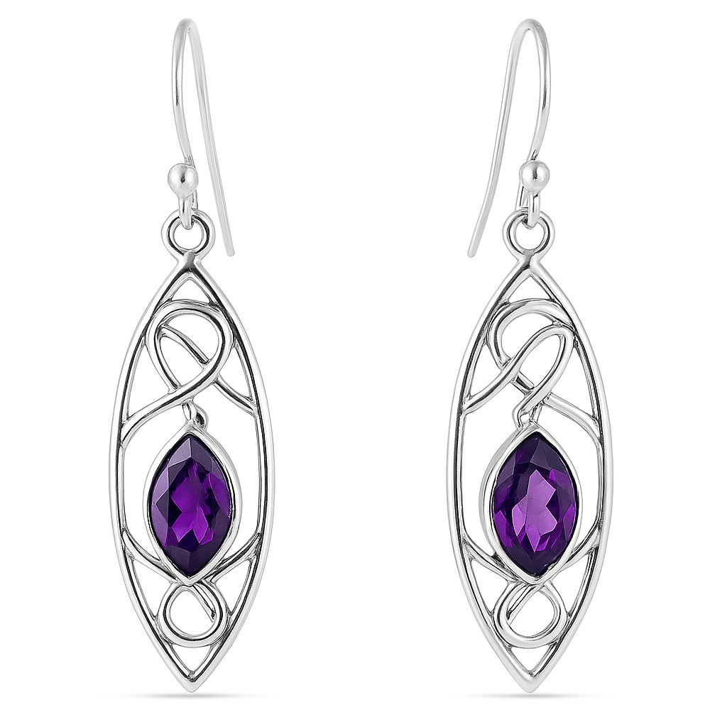 Amethyst Sterling Silver Earrings Abstract Style - New Earth Gifts