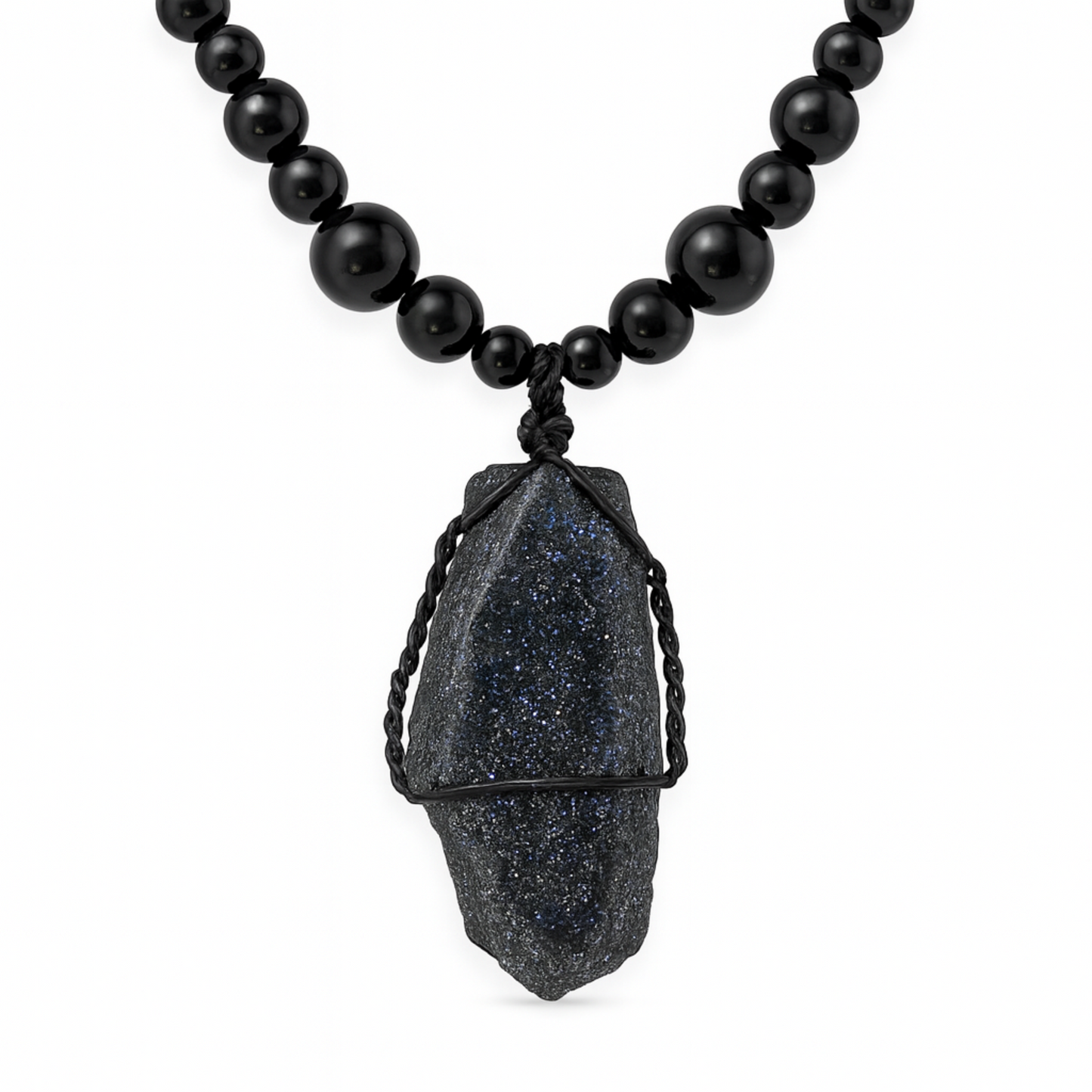 Unisex Black Onyx Necklace with Specularite Pendant - New Earth Gifts
