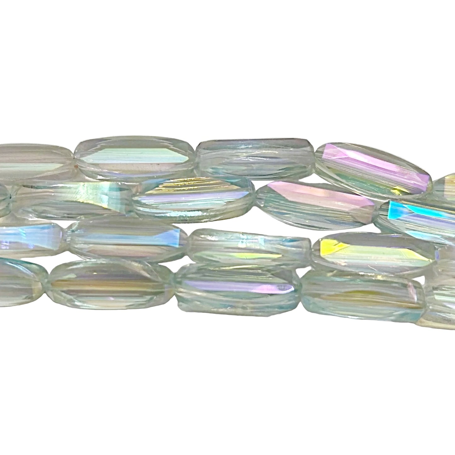 crystal clear elongated oval beads feature a luminous Aurora Borealis (AB) finish - New Earth Gifts and Beads