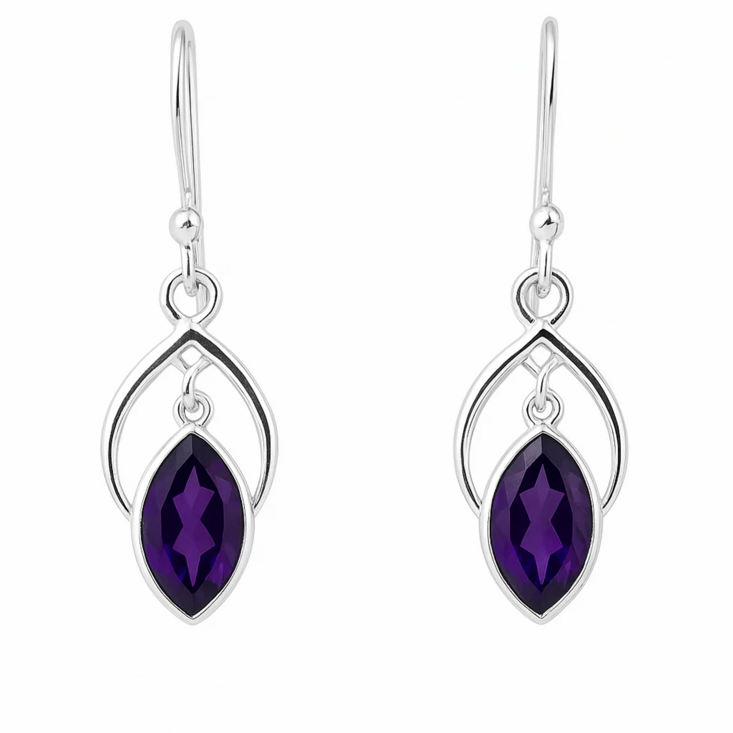 Amethyst Sterling Silver Earrings Double Marquis Styling - New Earth Gifts
