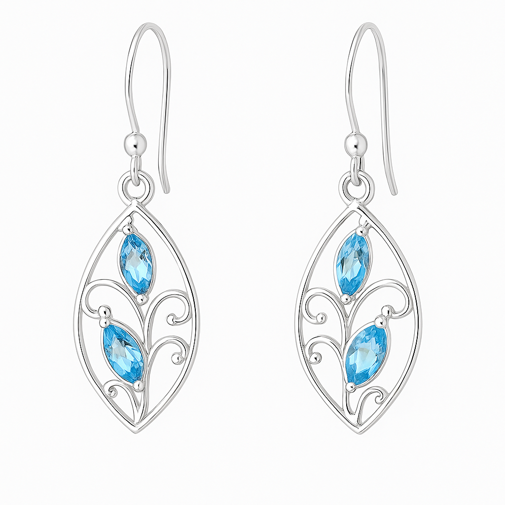 Sterling Blue Topaz Floral Style Earrings - New Earth Gifts