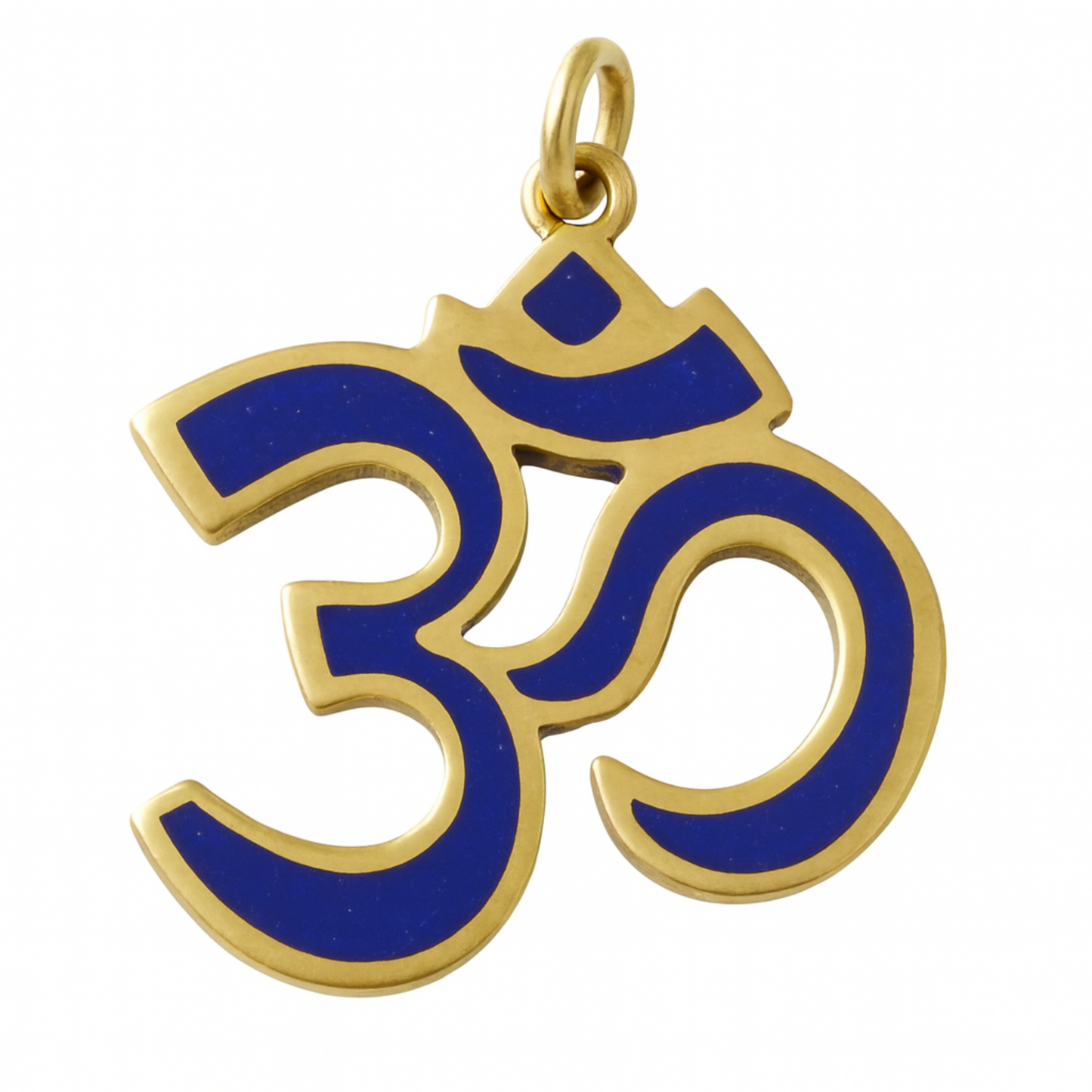 Om Pendant from Nepal - Brass with Lapis Inlay - New Earth Gifts