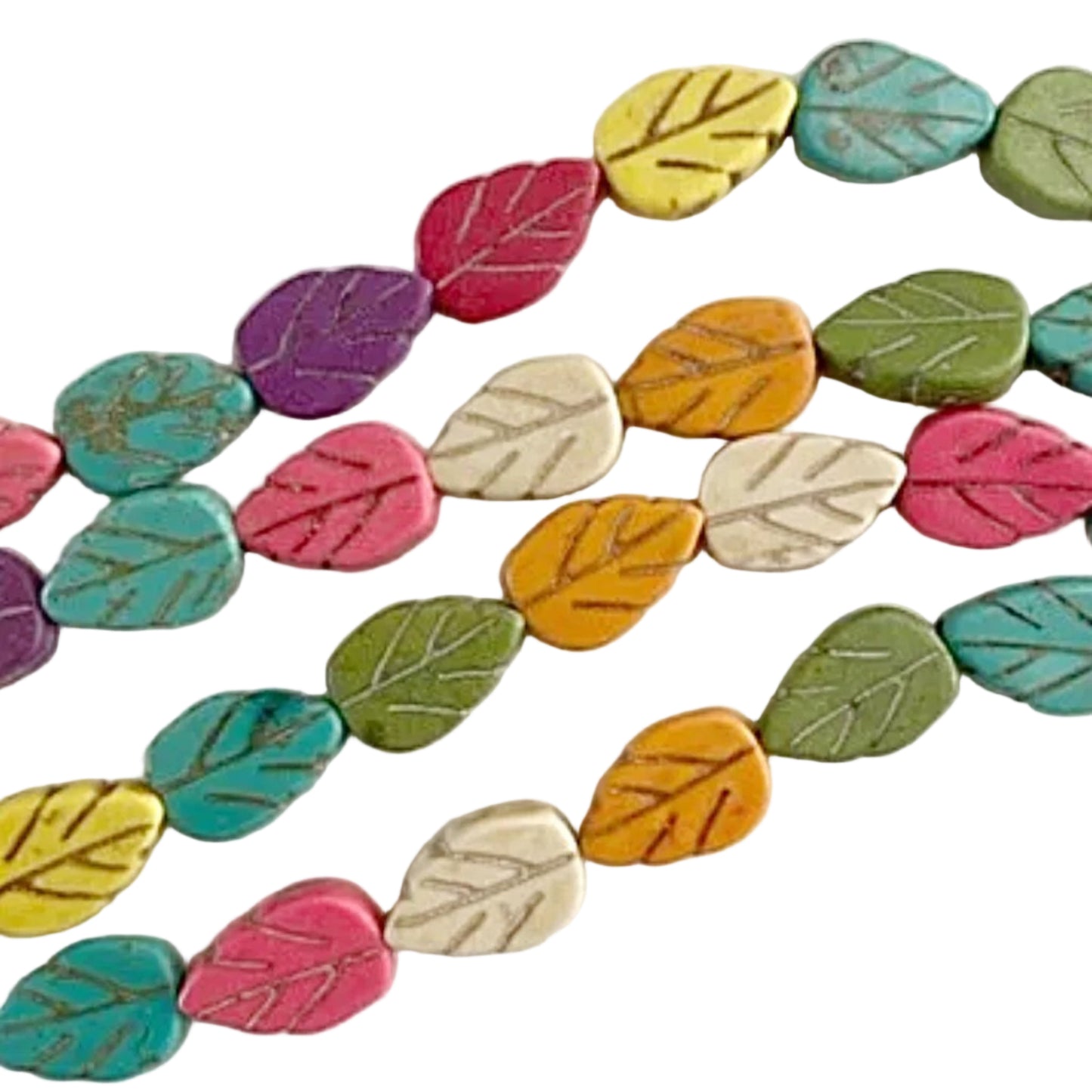 Magnesite Leaf Shape Beads Assorted Colors | New Earth Gifts