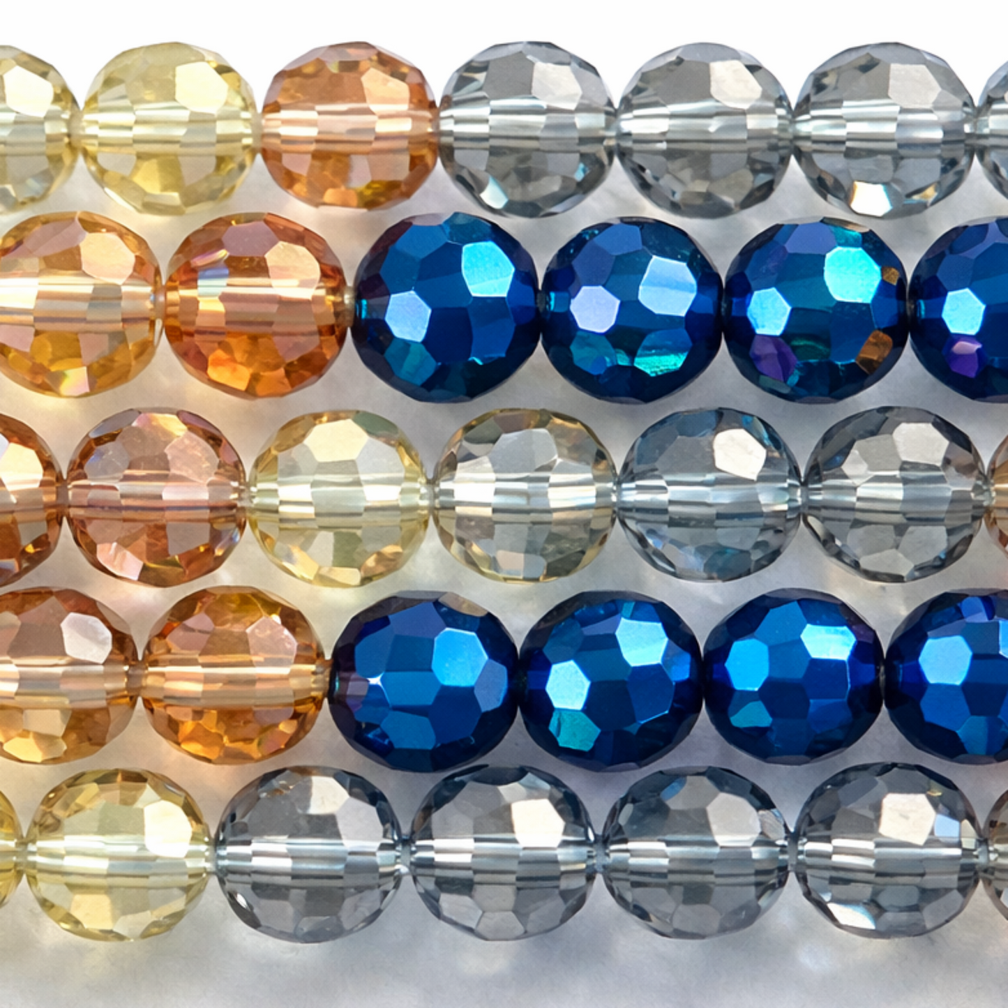 Crystal Faceted Round Beads – 6mm Mixed Royal Blue & Warm AB Colors
