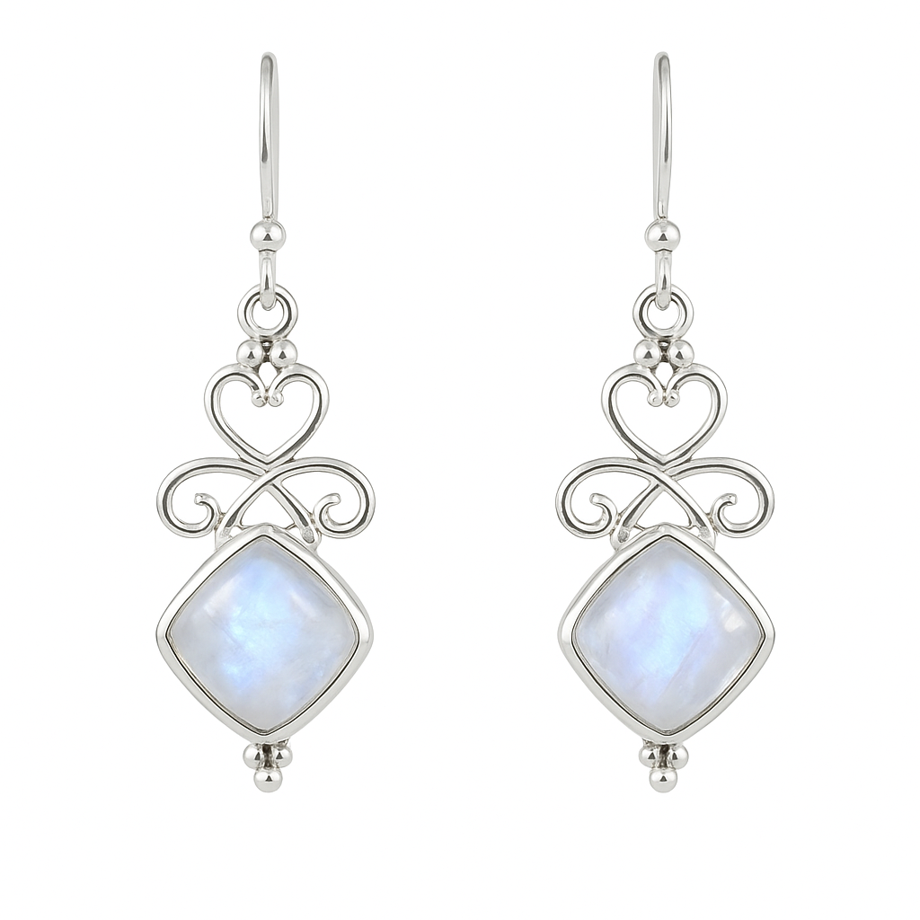 Sterling Rainbow Moonstone Goddess Style Earrings - New Earth Gifts
