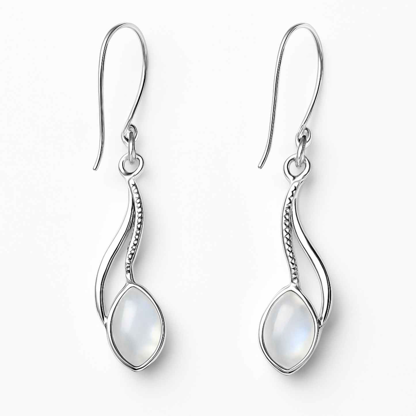 Rainbow Moonstone Curving Line Design Sterling Earrings - New Earth Gifts