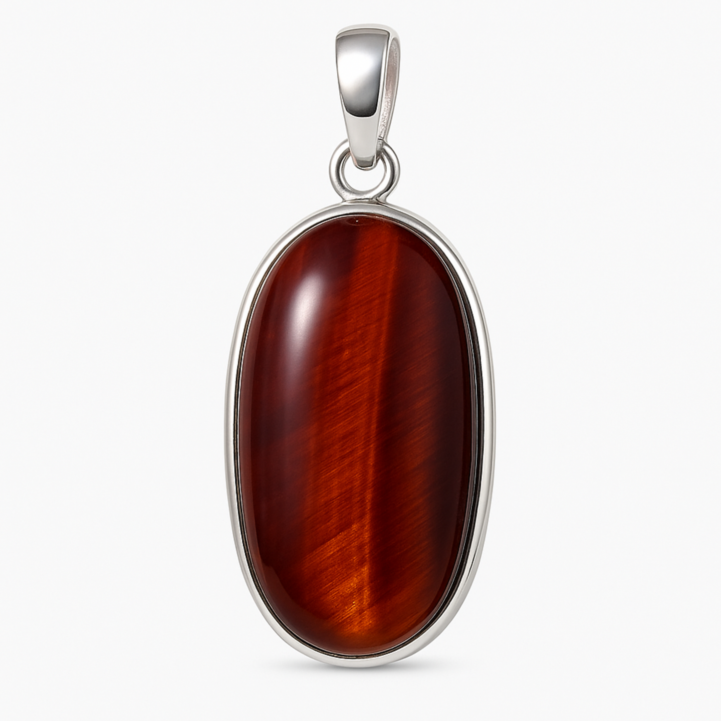 Red Tiger Eye Elongated Oval Sterling Silver Pendant -New Earth Gifts