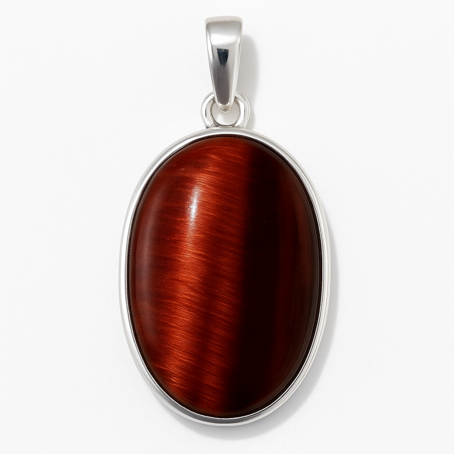Red Tiger Eye Large Oval Silver Pendant - New Earth Gifts