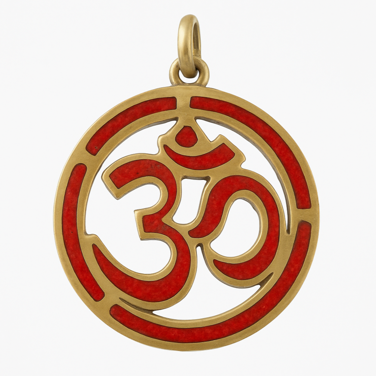 Om Pendant from Nepal - Coral Inlay in Circle Design - New Earth Gifts