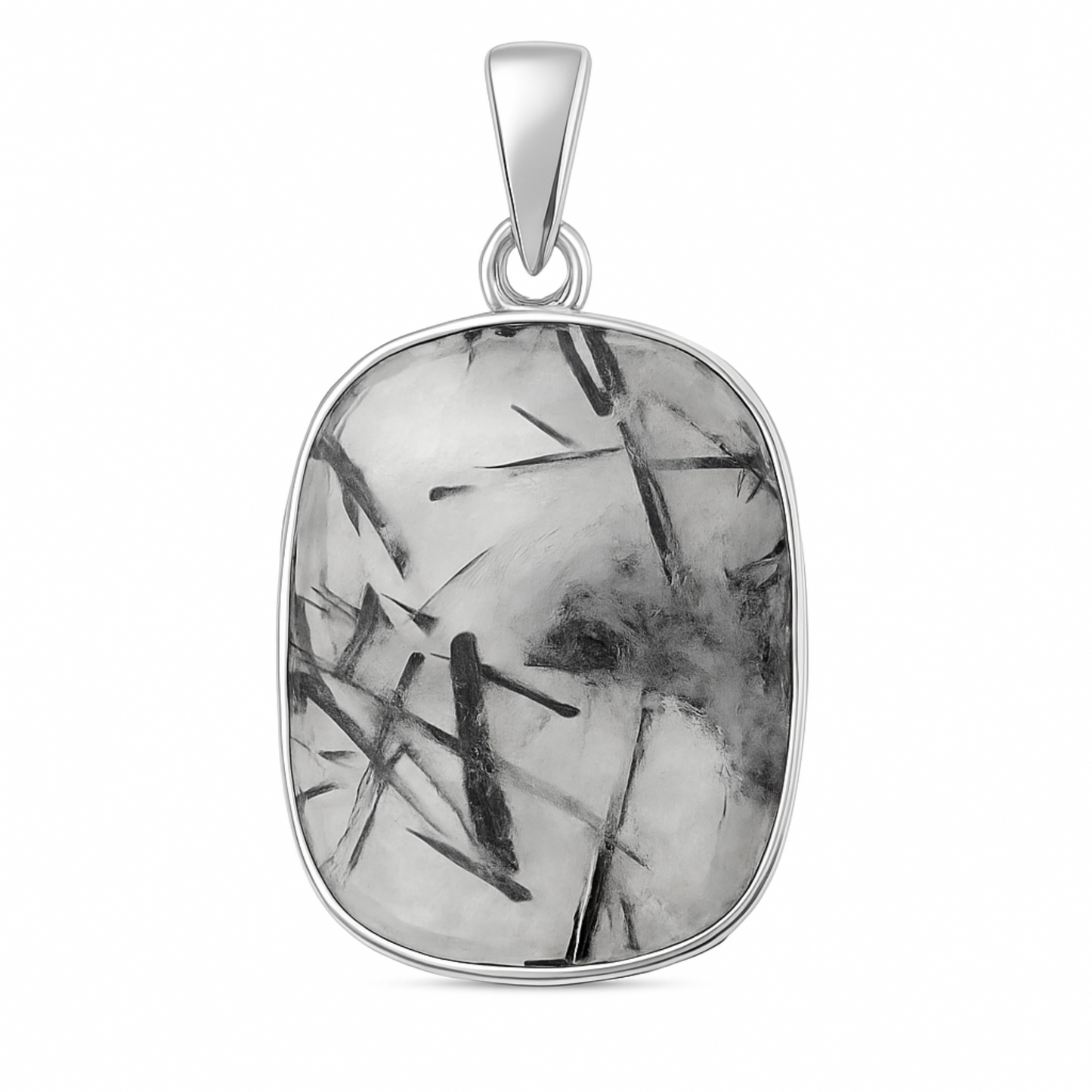 Tourmalinated Quartz Faceted Square Sterling Pendant | New Earth Gift