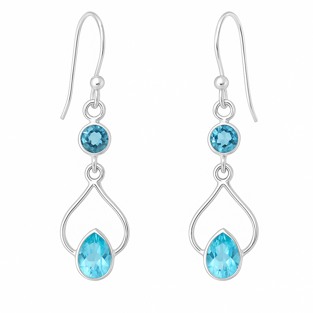 Sterling Blue Topaz Dangle Earrings Zen Design-New Earth Gifts