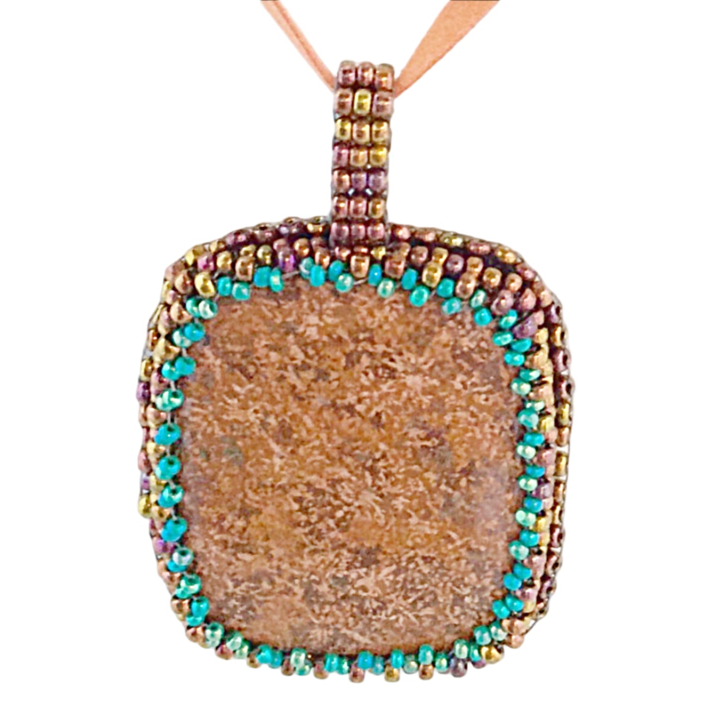 Coffee Bean Jasper Gemstone Pendant with Beaded Bezel - New Earth Gifts