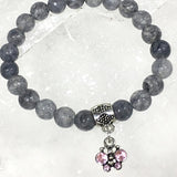 Gray Agate Bracelet with Jeweled Butterfly Charm - New Earth Gifts