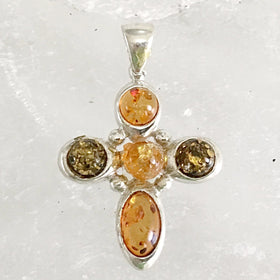 Amber Sterling Silver Cross | New Earth Gifts