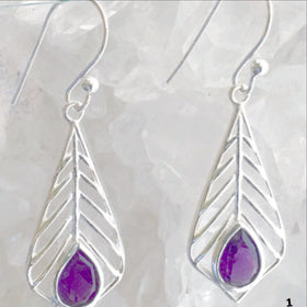 Amethyst Sterling Silver Earrings - Palm Leaf Design - New Earth Gifts