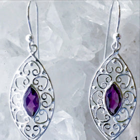 Amethyst Sterling Silver Earrings Victorian Style - New Earth Gifts