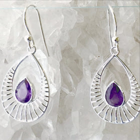 Amethyst Sterling Silver Earrings Sunrise Design - New Earth Gifts