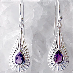 Amethyst Sterling Silver Dangle Earrings - New Earth Gifts