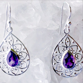 Sterling Silver Amethyst Earrings Teardrop Design - New Earth Gifts