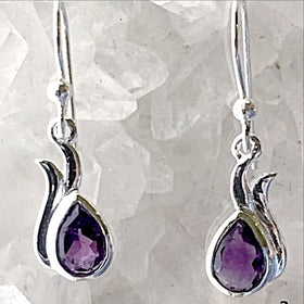 Amethyst Dew Drop Style Sterling Silver Earrings - New Earth Gifts