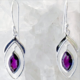 Amethyst Sterling Silver Earrings Double Marquis Styling - New Earth Gifts