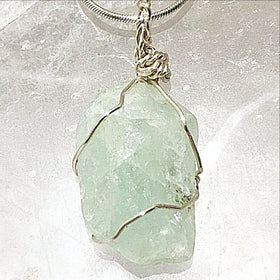 Aquamarine Pendant Wire Wrap a Clear to Opaque Crystal | New Earth Gifts