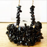 Black Stone strand Cuff Stretch Bracelets with Matching Earrings - New Earth Gifts