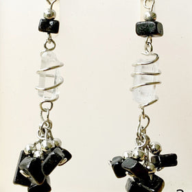Quartz Point and Black Onyx Chip Earrings - New Earth Gifts