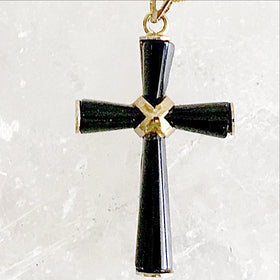 Black Onyx and Gold Cross Pendant | New Earth Gifts