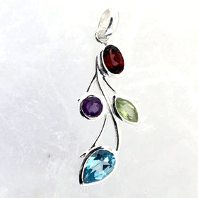 Sterling Mixed Gemstone Pendant of Cascading Leaves is part of our Cascading Leaves collection. Beautiful for any time of year, the dainty pendant is 1.5" long. - New Earth Gifts