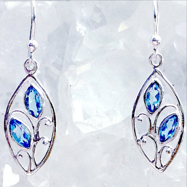 Sterling Blue Topaz Floral Style Earrings - New Earth Gifts