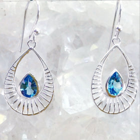 Sterling Blue Topaz Dangle Earrings Sunrise Design - New Earth Gifts