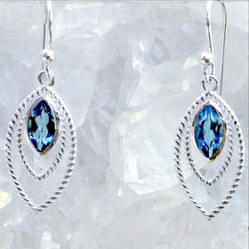 Sterling Blue Topaz Dangle Earrings Triple Marquis Design-New Earth Gifts