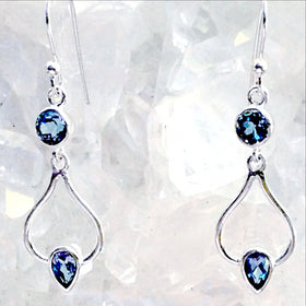 Sterling Blue Topaz Dangle Earrings Zen Design-New Earth Gifts
