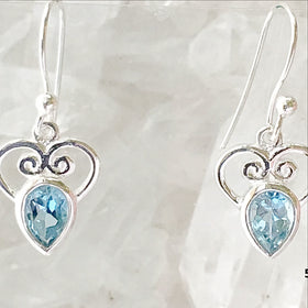 Blue Topaz Faceted Earrings Heart Design - New Earth Gifts