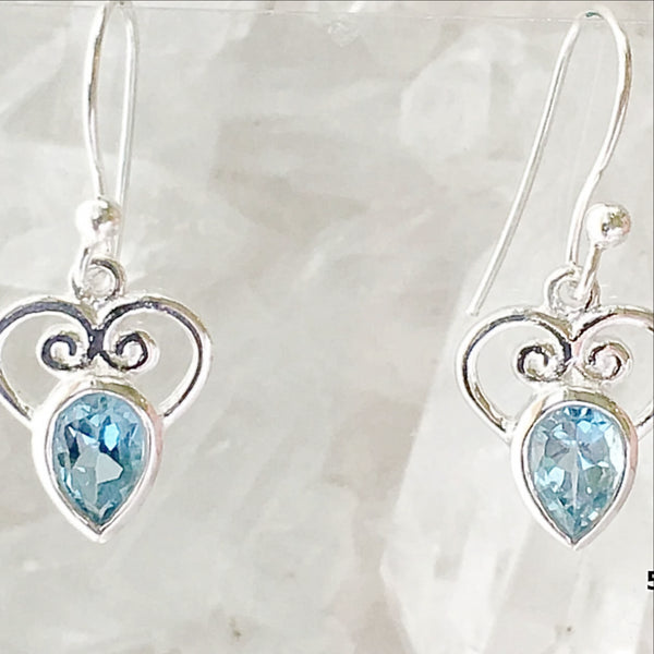 Blue Topaz Faceted Earrings Heart Design - New Earth Gifts