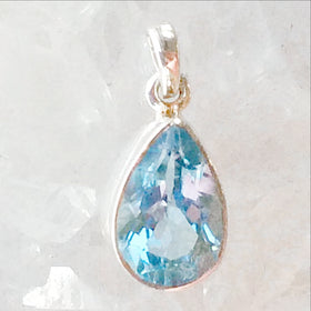 Sterling Blue Topaz Tear Drop Faceted Pendant - New Earth Gifts