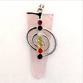 Rose Quartz Chakra Pendant with Spiritual Life Force Symbol