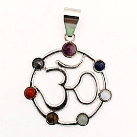 Om Circle Pendant with 7 Chakra Stones - New Earth Gifts