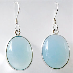 Chalcedony Sterling Silver Oval Earrings - New Earth Gifts