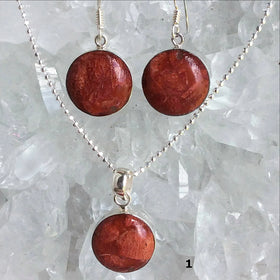 Red Sponge Coral Sterling Pendant and Earrings Set - New Earth Gifts