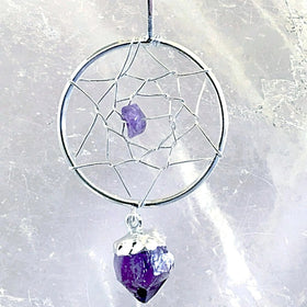 Dream Catcher Amethyst Pendants with Amethyst Point Feather - New Earth Gifts