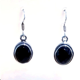 Sterling Black Onyx Faceted Oval Dangle Earrings -New Earth Gifts