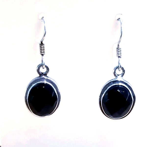 Sterling Black Onyx Faceted Oval Dangle Earrings -New Earth Gifts