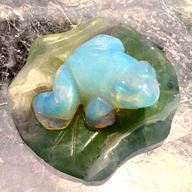Opalite Carved Gemstone Frog on Aventurine Lily Pad - New Earth Gifts