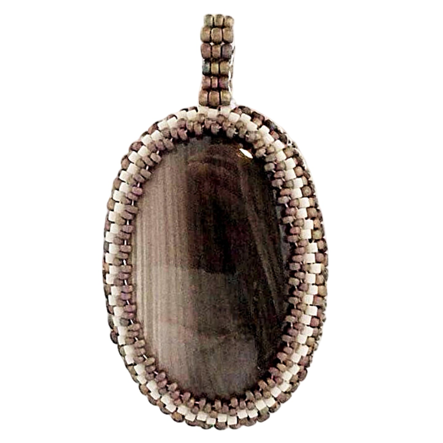 otswana Agate Oval Gemstone Pendant with Beaded Bezel - New Earth Gifts