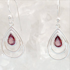 Garnet Sterling Silver Tear Drop Earrings - New Earth Gifts