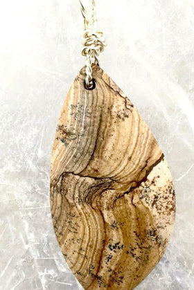 Picture Jasper Large Free Form Pendant with Wire Bail - New Earth Gifts