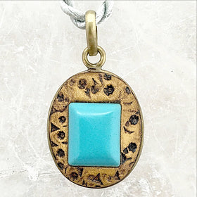 Turquoise Howlite Stone Embedded in Clay Pendant - New Earth Gifts