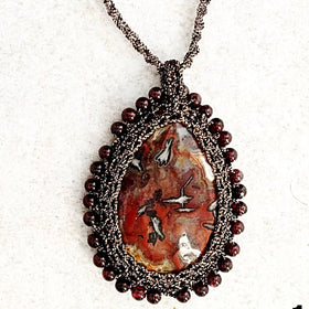 Jasper Pendant with Macrame Bezel and Cord - New Earth Gifts